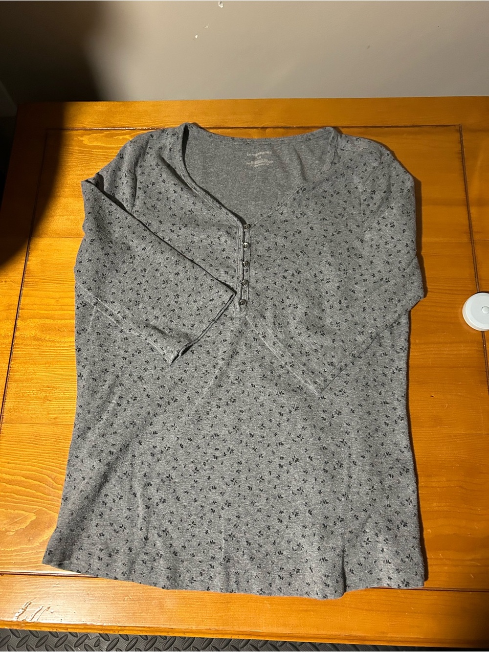 (3/$10) Denver Hayes Gray Knit Henley with Tiny Dot Print